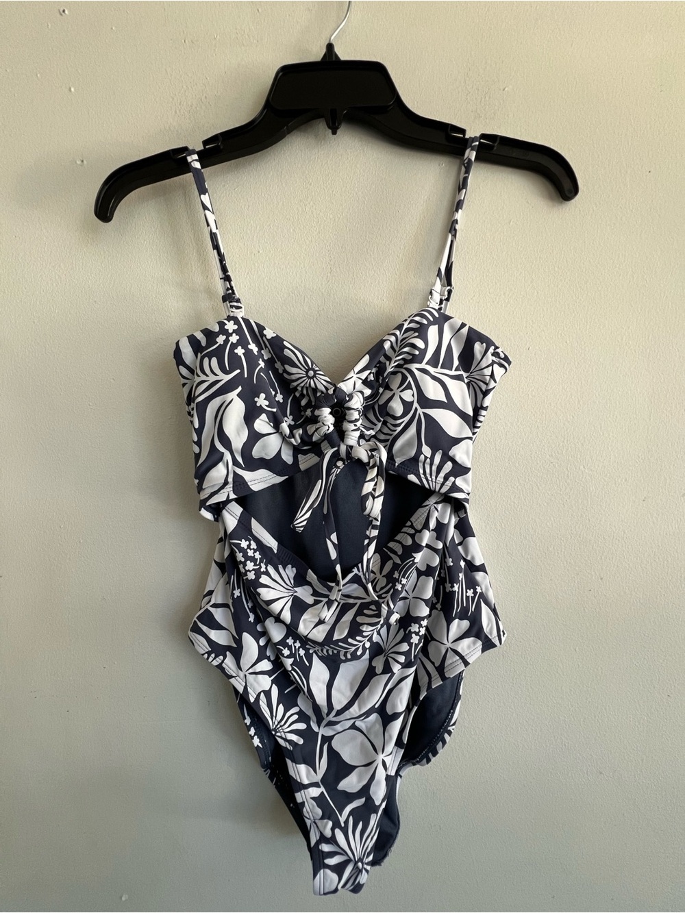 Roxy Navy and White Floral-Tie One-Piece Swimsuit